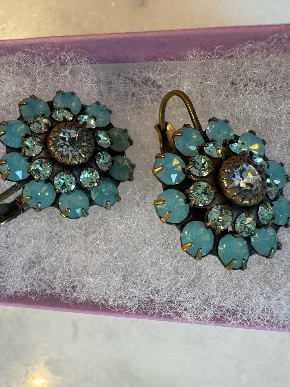 Vintage Liz Palacios Swarovski Crystal Flower Drop Earrings